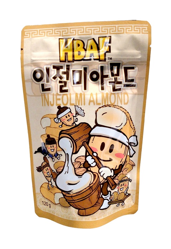 Snack di mandorle al gusto di Injeolmi coreano - HBAF 120g.  Snack di mandorle al gusto di Injeolmi coreano - HBAF 120g.